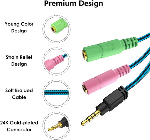 MillSO Headphone Mic Splitter, 3.5mm Headset Adapter (Microphone + Audio) 2 TRS Female to TRRS Male CTIA Stereo Jack Y Cable Compatible for Dual-p...
