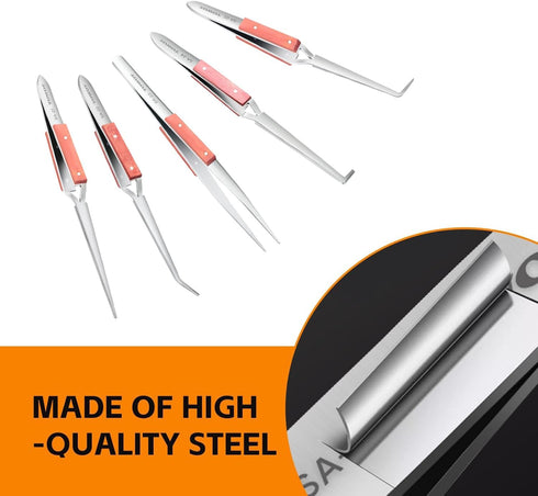 TOWOT Industrial Tweezers Cross Lock Fiber Grip Wood Handle Soldering Tweezer, Precision Pick-Up Tool Straight Electronics Precision Tweezers...