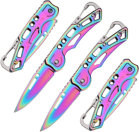 2 Pack Pocket Knife (Multicolored Titanium) with Key Ring Easy To Everyday Carry, Folding Knife Self-Defense...