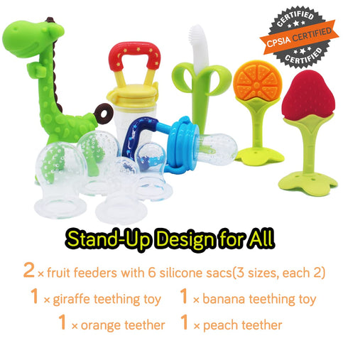 Medical-Grade Teething Toys for Babies 0-6 6-12 12-18 Months - Teethers with 2 × Baby Fruit Feeders and 4 × Baby Teether - BPA Free/Freezer Free -...