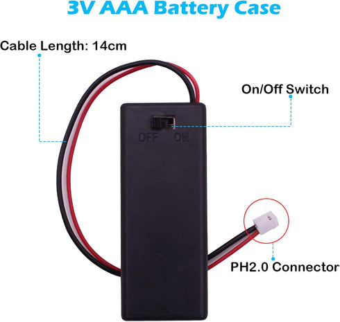 Battery Holder - 5 PCS 3V AAA Battery Case Cover Storage Box with ON/Off Switch and Wire Leads PH2.0 JST Connector Male for BBC Micro:bit Arduino...