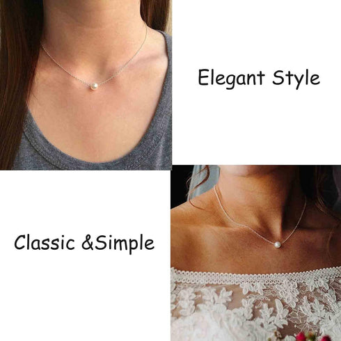 Boho Pearl Pendant Necklace Gold Floating Pearl Choker Necklace Minimalist Chain Bridal Necklace Jewelry for Women and Girls...