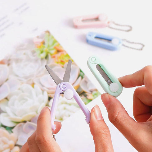Pink Folding Scissors Safe Portable Travel Scissors Foldable Telescopic Cutter Pocket Mini Scissor with Keychain for Cutting, Scrapbooking, Crafti...
