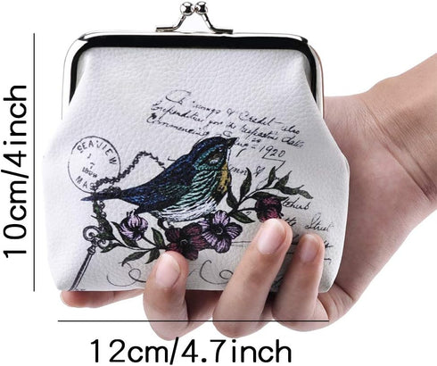 Oyachic 4 Packs Floral Coin Purses,Kiss Lock Change Pouch,Owl Leather Wallet,Butterfly Money Bag,Animal Key Holder Bird Trinkets Pouch for Women...