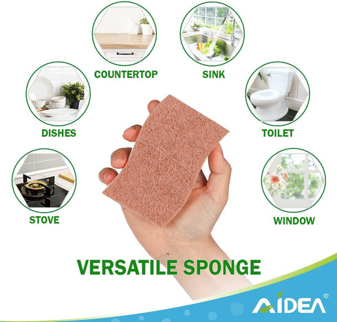 AIDEA Non-Scratch Scrub Sponge-12Count, Natural Sponges for Non-Stick Cookware, Sponges Kitchen, Cellulose Sponges for Dishes, Cleaning Sponge for...
