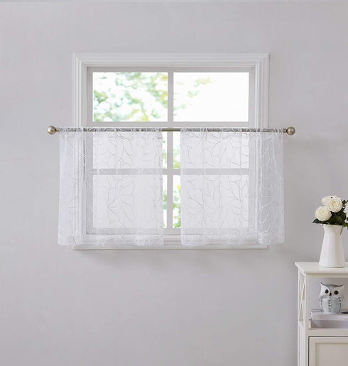 Warm Home Designs Pair of 30 x 36 Short White Kitchen Curtains with Thread. Use Our Boho Cafe Curtain Tiers as RV Window or Basement Curtains or B...
