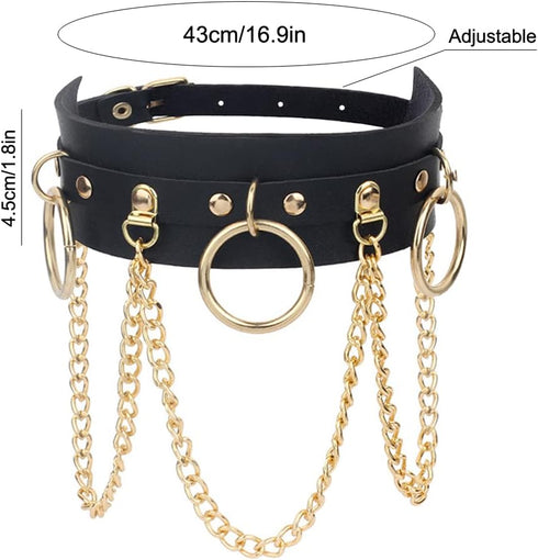 Punk Goth Choker Necklace Adjustable PU Leather Chain Alloy O-Ring Tassel Pendant Choker Vintage Circle Clavicle Collar Halloween Cosplay Costume ...