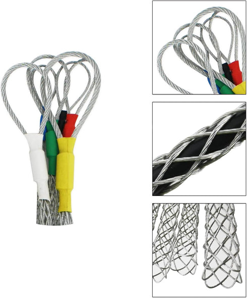 Cable Pulling Grip Sock Kit Galvanizing Steel Antislip Pipe Cable Wire Pulling Grips Lassos Set Flexible Eye Mesh Rope Black...