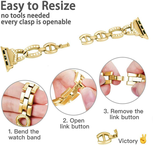 Light Compatible With Apple Watch Band 42mm/44mm/45mm/49mm - Diamond Rhinestone Bling Band for Ultra Series 8 7 6 SE 5 4 3 2 1 Gold...