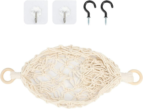 Hanging Fruit Hammock Under Cabinet Hanging Basket Includes Hooks - Macrame Bohemian Hanging Banana Vegetable Hammocks Kitchen Storage Counter Spa...
