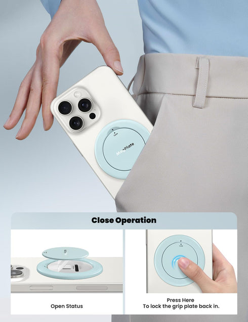 MagPlate Compatible with MagSafe Phone Grip Stand, Removable Magnetic Phone Holder, Finger Grip Kickstand Designed for iPhone 14 13 12 Plus Pro Ma...