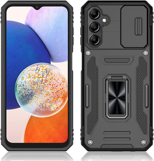 for Samsung Galaxy A14 5G Case, Shockproof Phone Case & Sliding Camera Cover & Ring Holder Kickstand with Screen Protector for Samsung Galaxy A14 ...