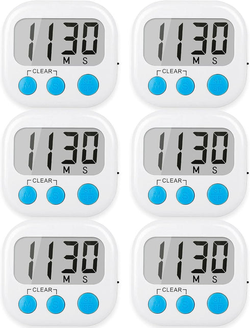 6 Pack Digital Kitchen Timers for Cooking Magnetic Timer for Cooking Loud Alarm white...