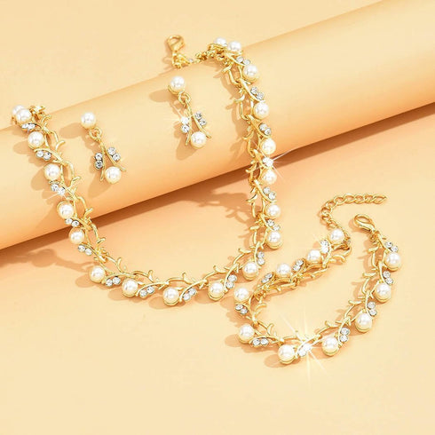 Unicra Pearl Bride Wedding Jewelry Set Crystal Bridal Necklace Bracelet Earrings Sets Rhinestone Choker Necklace Prom Costume Jewelry Set for Wome...