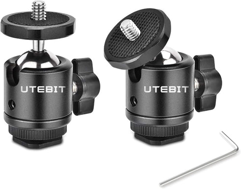 UTEBIT 2 Pack Mini Ball Head with 1/4" Hot Shoe Mount Adapter Max Load 5.5lb 360° Swivel Tripod Ball Head for DSLR Camera Camcorder, Light Bracket...