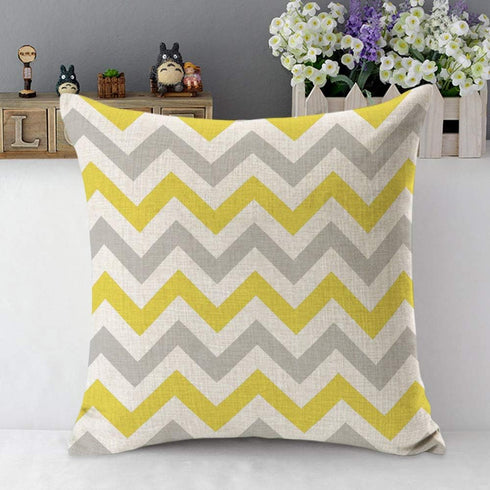 Mugod Chevron Throw Pillow Zigzag Wavy Geometric Stripe Line Yellow White and Gray Cotton Linen Square Cushion Cover Standard Pillowcase 18x18 Inc...