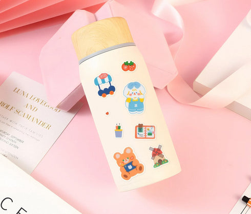 Kawaii Cartoon Bear Journaling Stickers - 100 Sheets Cute Rabbit Animal Transparent PET Scrapbooking Clipping Supplies Calendar Decals Sticker for...