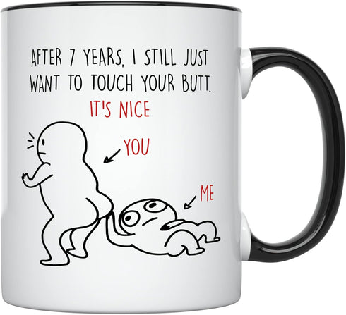 YouNique Designs 7th Anniversary Coffee Mug, 11 Ounces, Funny Seventh Year Wedding Anniversary Cup for Couple (Black Handle)...