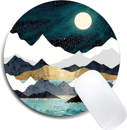 Round Mouse Pad,Beautiful Mouse Mat, Cute Landscape Under The Moonlight Mouse Pad with Design, Non-Slip Rubber Base Mousepad, Waterproof Office Mo...