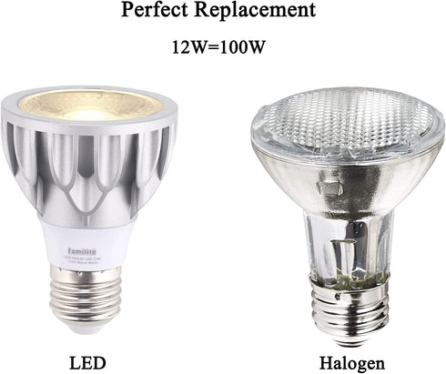 PAR20 LED Bulbs, 12W Dimmable Spot Light, 100W Halogen Equivalent, 36° Narrow Beam Angle, 4000K Natural White, E26 Medium Base for 4’ Cans, Pack o...