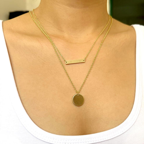 Harlorki Dainty Simple 14K Gold Plated Layered Paperclip Chain Choker Bar Round Disk Pendant Necklace Fashion Jewelry Gift for Women Lady...