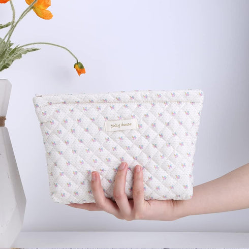 3PC Cotton Makeup Bag Floral Makeup Bag Aesthetic Makeup Bag Cosmetic Bags for Women Makeup Organizer Bag Storage Bag Set...