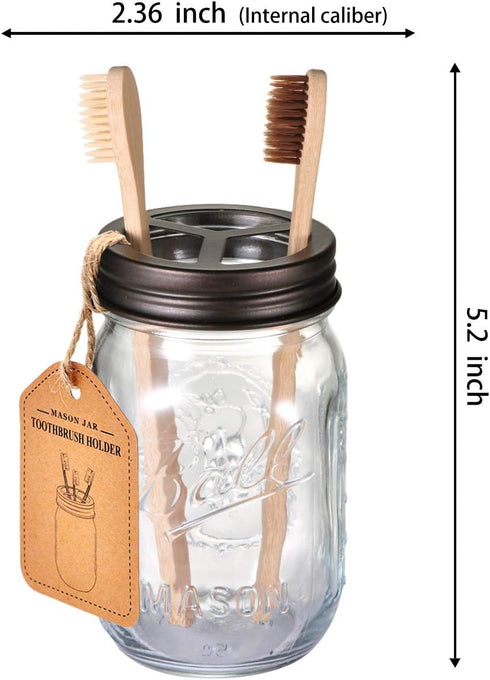 Mason Jar Toothbrush Holder – Bronze – with Genuine Glass 16 Ounce Mason Jar for Regular Mouth Mason Jar ? Premium Rust-Proof 304 Stainless Steel ...