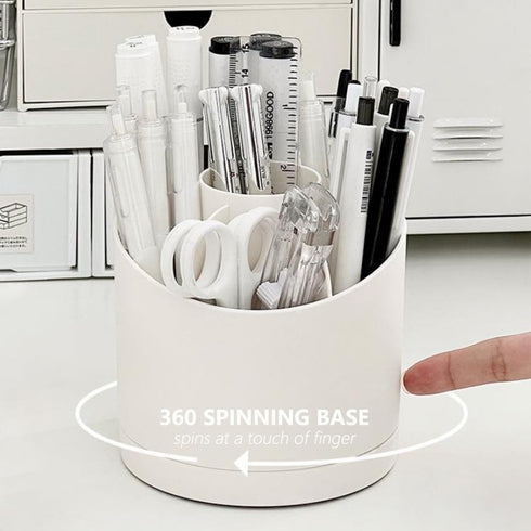 Rotating Pen Holder for Desk, Cute Desk Pencil Holder Cup for Home Office School, White Makeup Brush Holder Organizer Make up Cosmetics Container ...