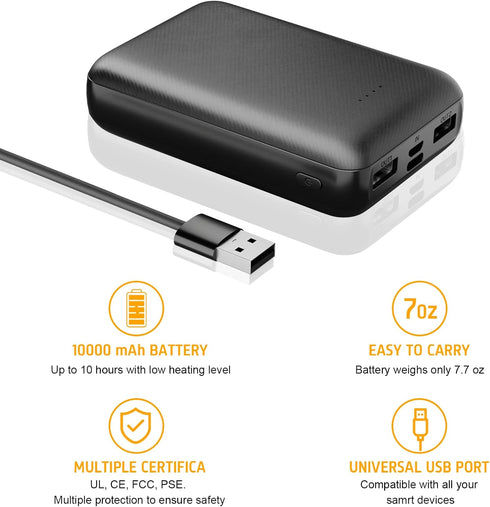 Heated Vest Battery Pack Power Bank 10000 mAh for Heated Jacket Heating Electric Vest Coat Hoodies for Man for Women...