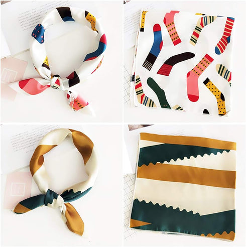 4 PCS Square Scarf Satin Silk Feeling Formal Square Neck Scarf Head Hair Wraps Neckerchief Scarf - 20x20 Inch - Style 4...