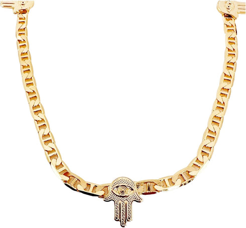 LESLIE BOULES Elegant 18K Gold-Plated Anklet with Three Hamsa Hands - Symbols of Protection and Good Luck...