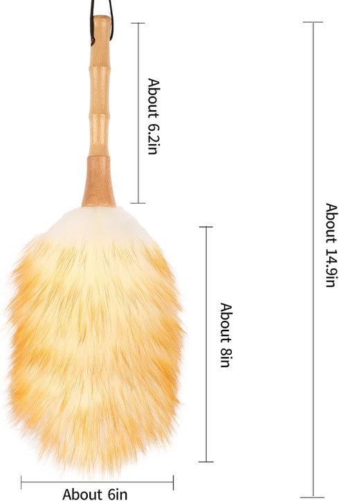 Feather Duster, Lambswool Duster for Cleaning,with Solid Wooden Handle,Leather Hang Strap,Anti-Static 14.9 inchs Washable Reusable Small Hand Dust...
