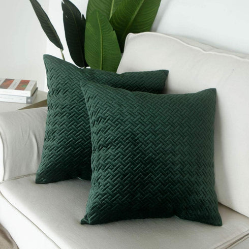 Artcest Set of 2, Decorative Velvet Bed Throw Pillow Case, Sofa Soft Quilted Pattern, Comfortable Couch Cushion Cover, 18"x18" (Dark Green)...