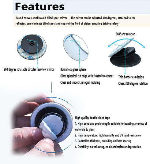 Universal Car Side Mirror Rain Guard 2 PCS Black Car Rear View Mirror Rain Covers ,Blind Spot Car Mirror 2 PCS White Round Adjustable Blind Spot M...