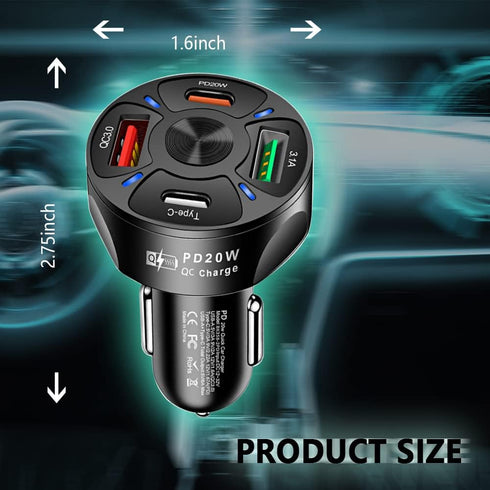 65W 4 Ports Car Fast Charging Charger Cigarette Lighter Adapter,with QC 3.0 15W&PD 20W&Type C Car Phone Charger for iPhone 14 13 12 Pro Max X Xs,S...
