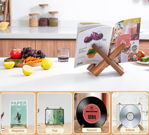 Cookbook Stand for Kitchen, Recipe Book Holder for Kitchen Counter, Wooden Cookbook Holder, Rustic Cook Book Holder Stand, Multifunctional Farmhou...