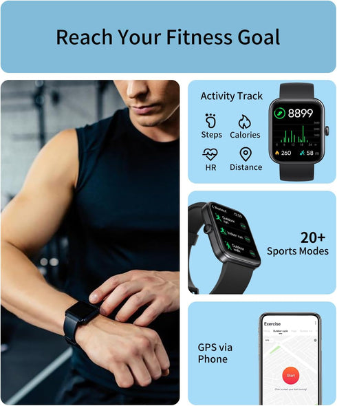 RERE ASW1 Smart Watch with Alexa Built-in,1.69 inch Fitness Tracker with 20 Sport Modes, Heart Rate, Blood Oxygen, Sleep Monitor, 5ATM Waterproof,...