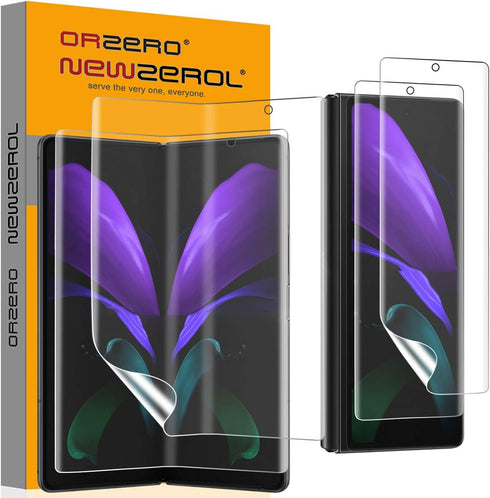 Orzero (2 Sets) Compatible for Samsung Galaxy Z Fold 2 5G, 2 Pack TPU Front Screen Protector and 2 Pack Inner Screen Protector High Definition Bub...