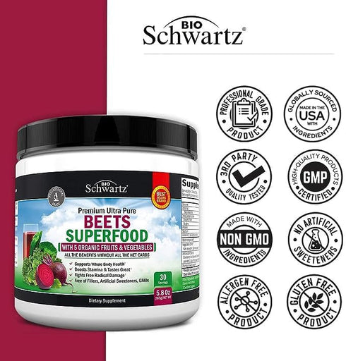 Beet Root Powder - Beets Superfood Supplement with Vitamin C Plus Organic Antioxidant Rich Red Fruits and Vegetables - Boosts Stamina and Natural ...