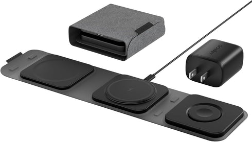 3 in 1 wireless charging station for multiple devices, wireless travel charger for iPhone, Apple Watch and AirPods, Foldable charging pad for Appl...