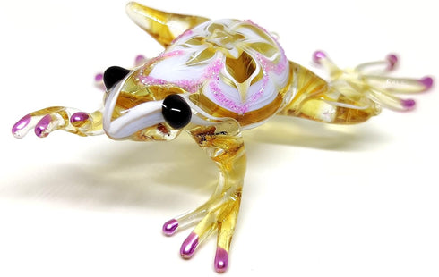 Frog Miniature Figurines Animals Hand Blown Color Glass Art Collectible Gift Decorate 3" (Yellow Purple)...