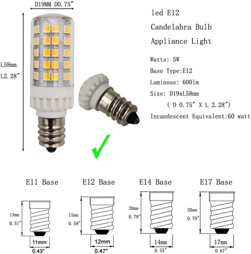 Led E12 Candelabra Bulb 5w 600lm Salt Rock Lamp Appliance Refrigerator Light Replacement 60 Watt C7 Incandescent Bulb T2 Halogen Chandelier Ceilin...