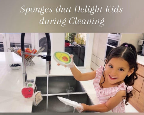 Cellulose Sponges - Pack of 4 Sponges with Fun Shapes and Motivational Words, Perfect for Cleaning - Sturdy and Natural Household Cleaning Sponges...