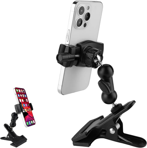 Clip Clamp Phone Holder for Desk/Table/Glass Door/Desktop Baffle/Easel,Compatible with iPhone/Nexus/HTC/LG/Huawei/Smart Phones,360°Adjustment Alum...