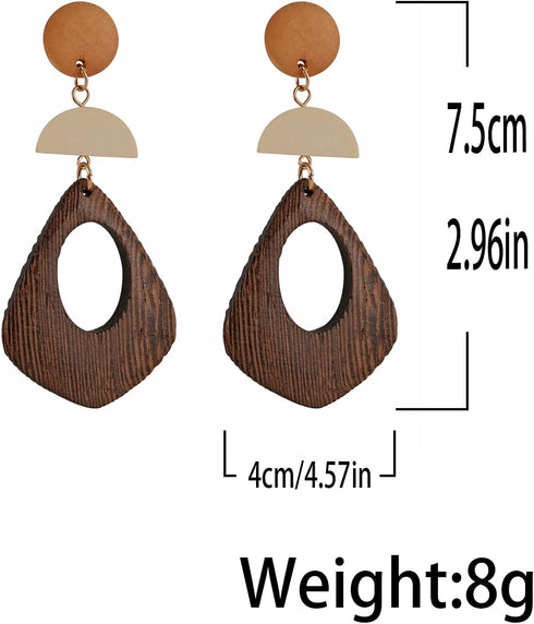 Women's Natural Wood Earrings Variety of Fashion Earrings Stainless Steel Earrings Minimalist Retro Earring Set Wooden Natural Hollow Earrings Cur...