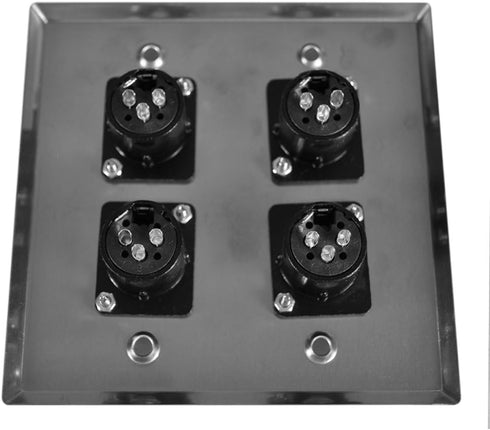 Seismic Audio Speakers Stainless Steel Wall Plate - 2 Gang with 4 XLR Female Connectors...