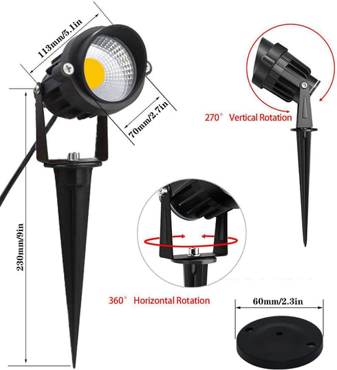 HANNAHONG 5W AC120V Landscape Up Down Spot-light with Spiked Stand and Base,Warm White COB LED for Lawn Garden Decorative,Yard Step Wall Outdoor L...