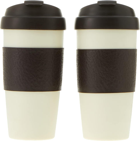 Copco 5237070 Resusable Set of 2 Insulated Double Wall Travel Mugs, 16-Ounce, White/Brown...