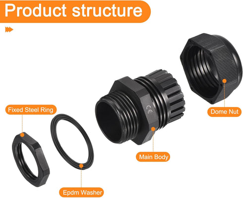 MECCANIXITY 20 Pcs Cable Gland Kit 1/4" 3/8" 1/2" 3/4" 1" Adjustable Cable Connectors,Waterproof Tight Conduit Connector Nylon Conduit Fitting Ele...