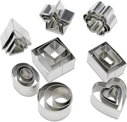 Mini Geometric Shaped Cookie Biscuit Cutter Set 24 Rectangle Square Heart Triangle Round Tiny Circle Baking Stainless Steel Metal Molds...